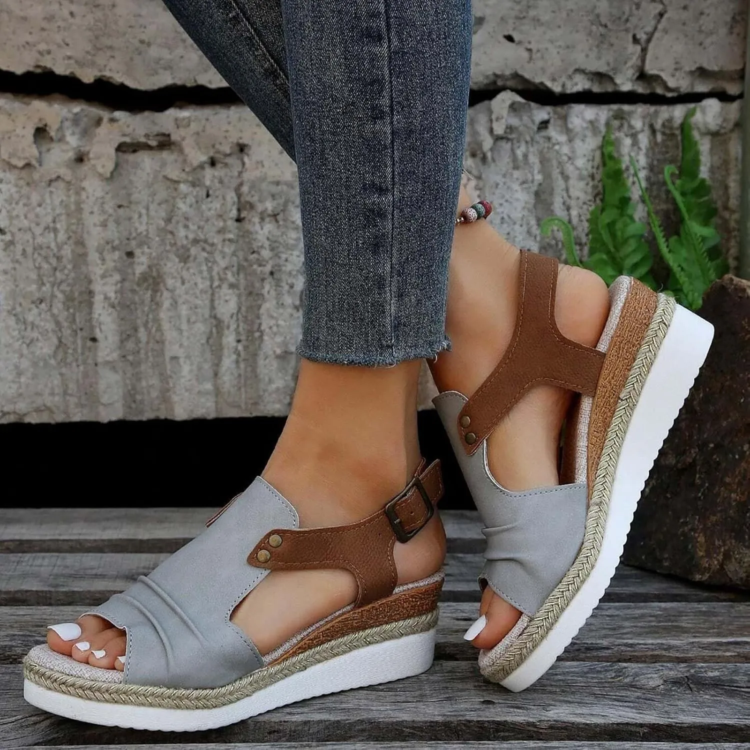 Espadrilles Wedge Sandals for Women,Open Toe Sandals Women Summer Dressy 2025 Comfortable Low Wedge Sandals Casual Slip On Sandals Strappy Sandals Fashion Platform Wedge Sandals Sandalias De Mujer