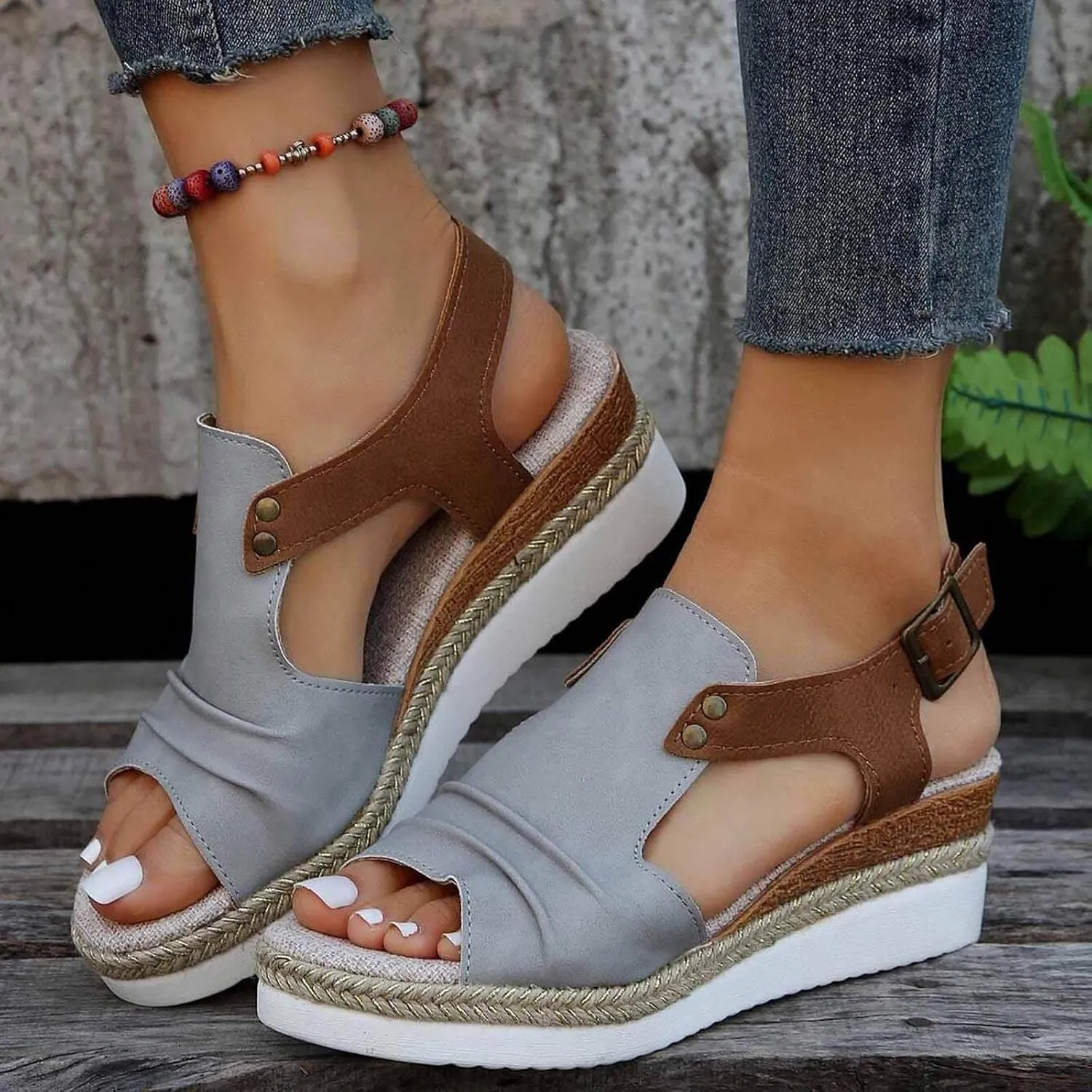 Espadrilles Wedge Sandals for Women,Open Toe Sandals Women Summer Dressy 2025 Comfortable Low Wedge Sandals Casual Slip On Sandals Strappy Sandals Fashion Platform Wedge Sandals Sandalias De Mujer