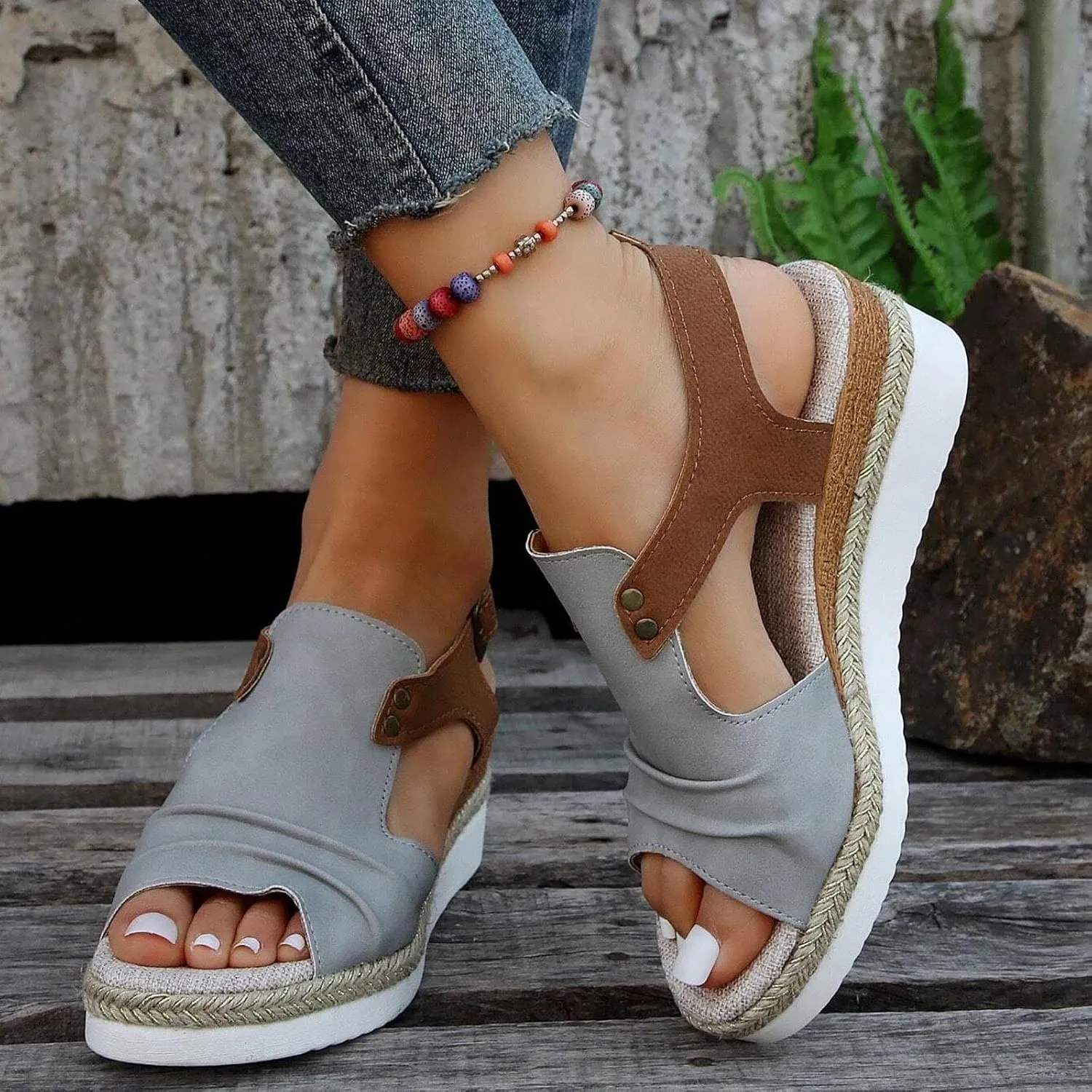 Espadrilles Wedge Sandals for Women,Open Toe Sandals Women Summer Dressy 2025 Comfortable Low Wedge Sandals Casual Slip On Sandals Strappy Sandals Fashion Platform Wedge Sandals Sandalias De Mujer