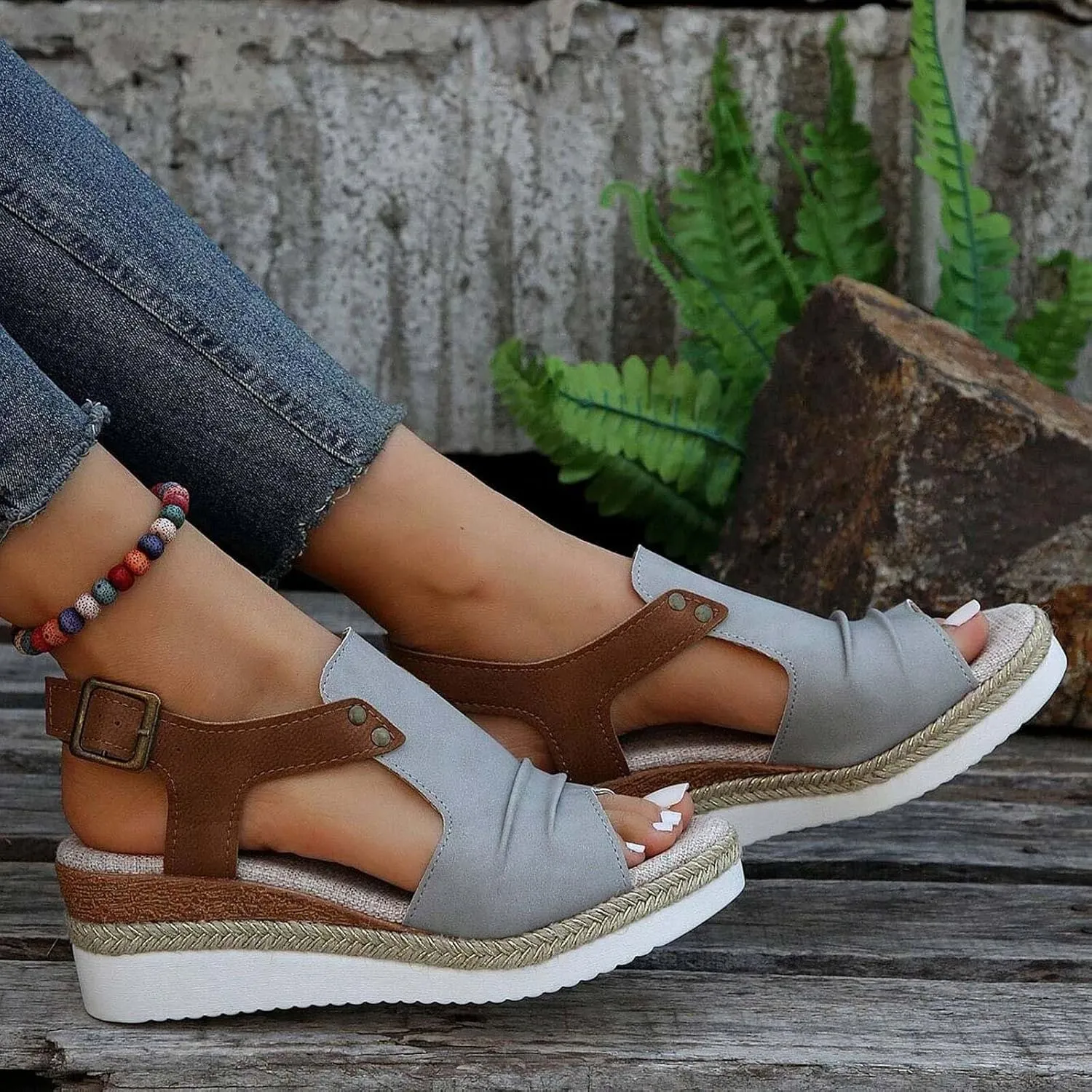 Espadrilles Wedge Sandals for Women,Open Toe Sandals Women Summer Dressy 2025 Comfortable Low Wedge Sandals Casual Slip On Sandals Strappy Sandals Fashion Platform Wedge Sandals Sandalias De Mujer