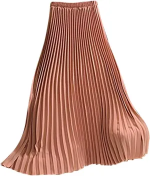 Falda Womens Solid Pleated Elegant Midi Elastic Waist Maxi Skirt