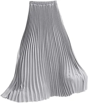 Falda Womens Solid Pleated Elegant Midi Elastic Waist Maxi Skirt
