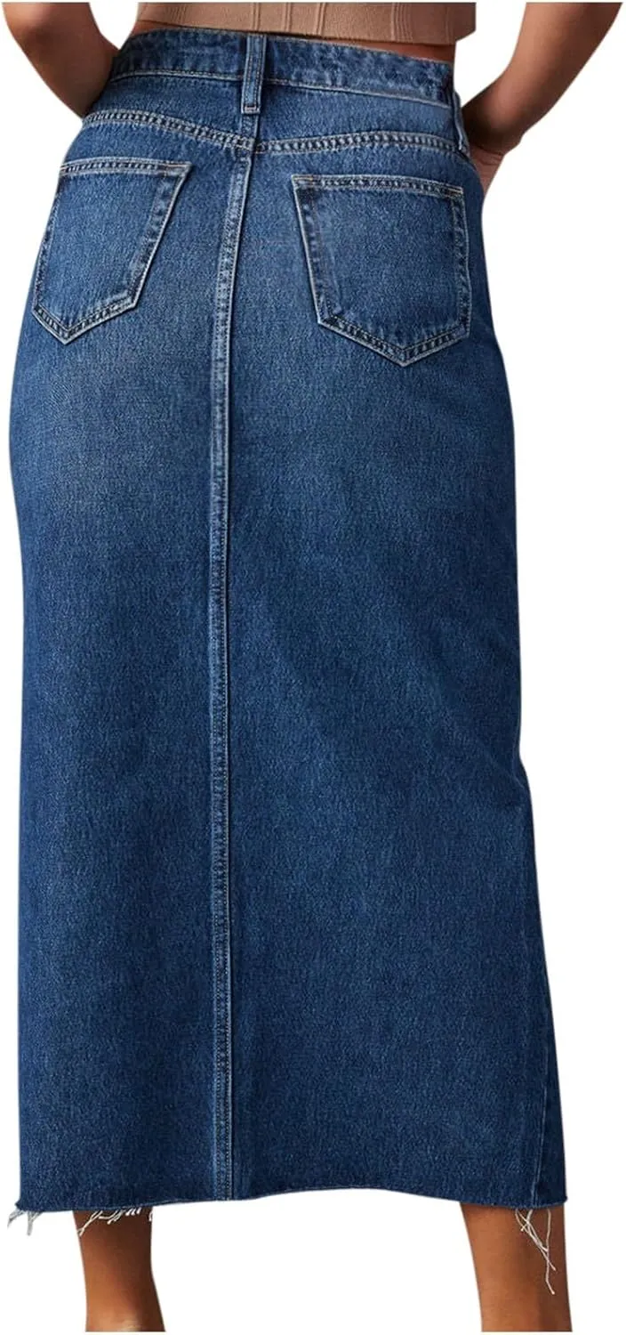 Fashion A-line Split Denim Skirt for Women Leisure High Waist Midi Skirts Comfortable Bodycon Going Out Skirts
