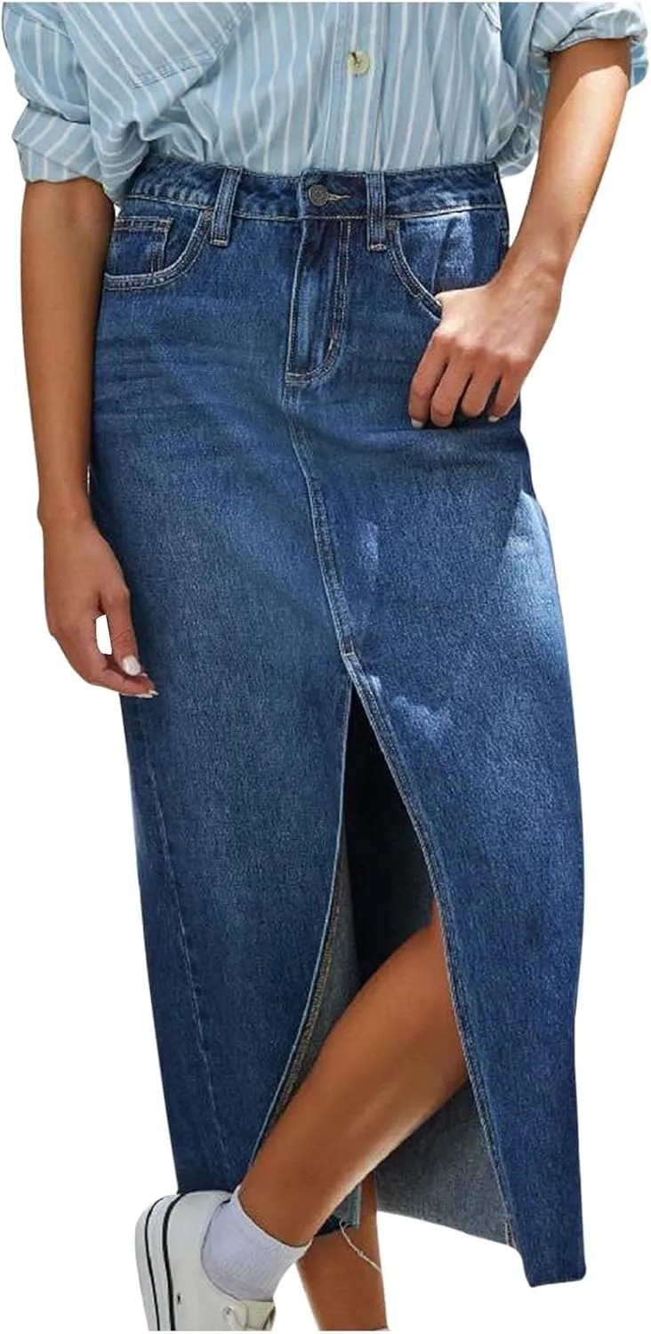 Fashion A-line Split Denim Skirt for Women Leisure High Waist Midi Skirts Comfortable Bodycon Going Out Skirts