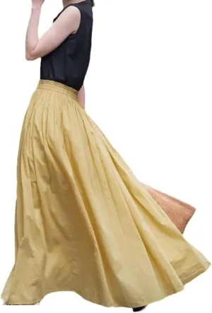 Fashion Long Skirt Pleated Umbrella Skirt Solid Maxi Skirts for Women Casual Retro Mid Skirt Comfortable High Waisted Skirt