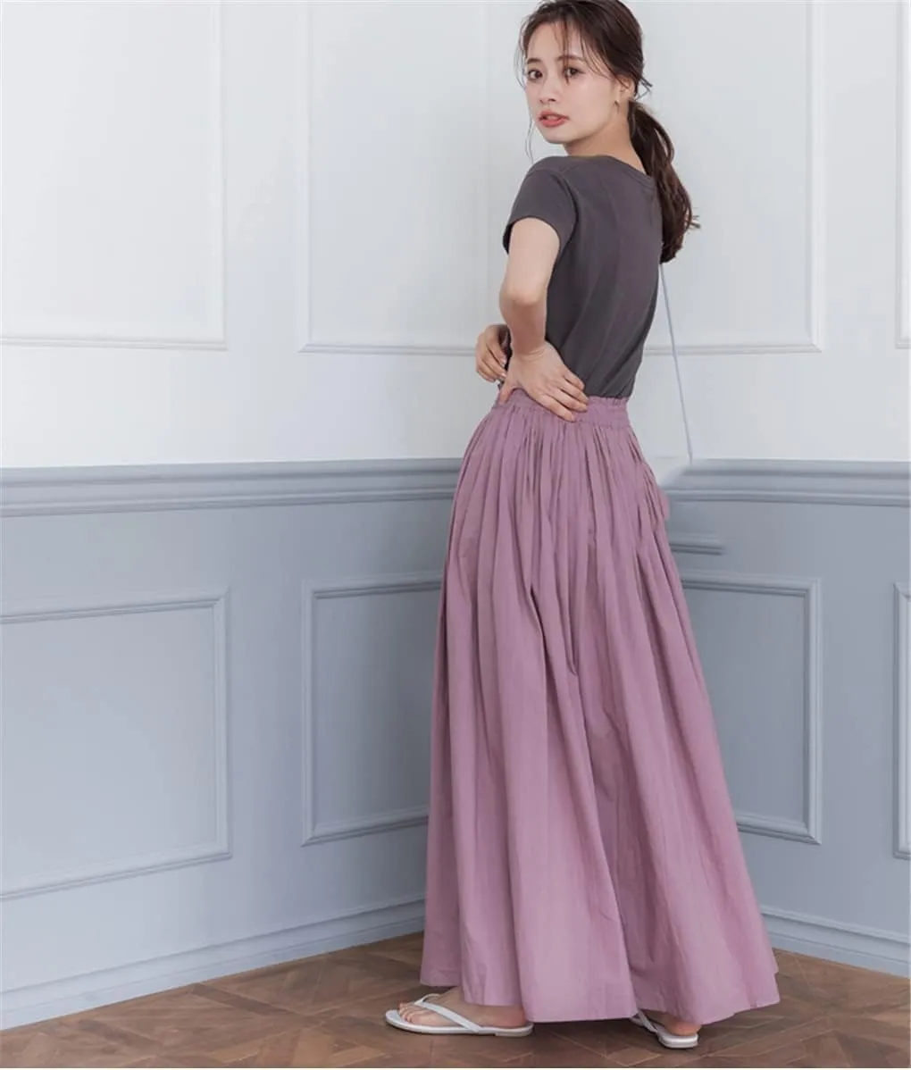 Fashion Long Skirt Pleated Umbrella Skirt Solid Maxi Skirts for Women Casual Retro Mid Skirt Comfortable High Waisted Skirt