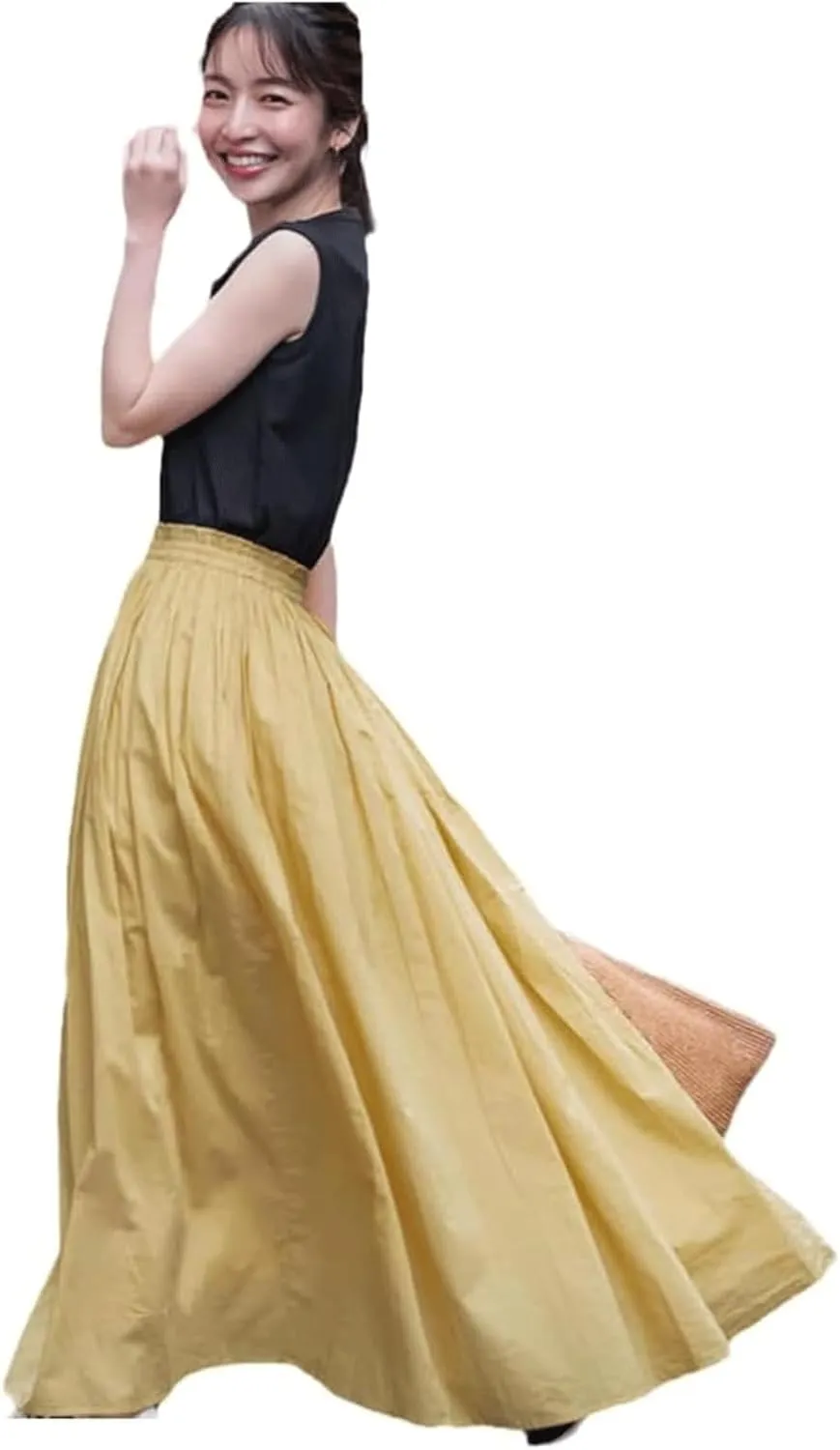 Fashion Long Skirt Pleated Umbrella Skirt Solid Maxi Skirts for Women Casual Retro Mid Skirt Comfortable High Waisted Skirt