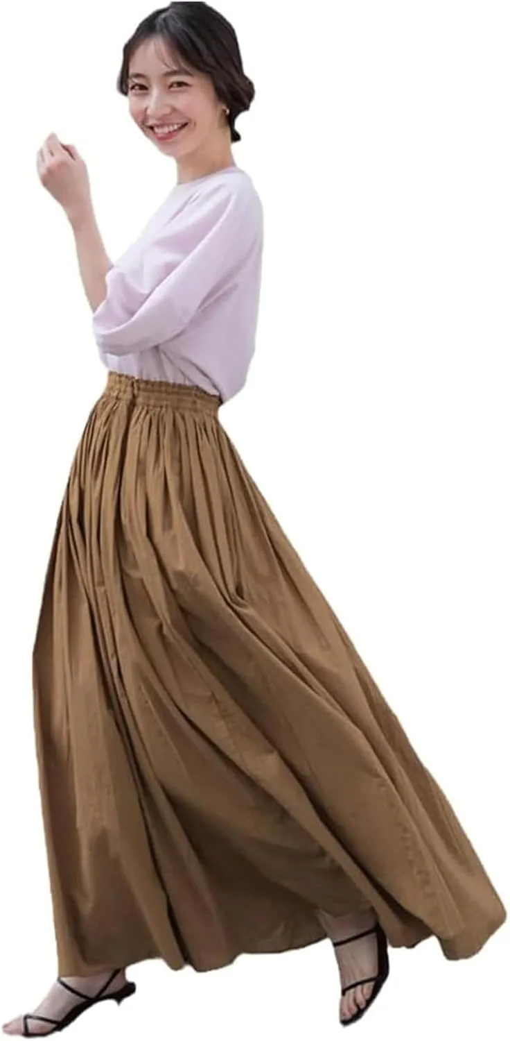 Fashion Long Skirt Pleated Umbrella Skirt Solid Maxi Skirts for Women Casual Retro Mid Skirt Comfortable High Waisted Skirt
