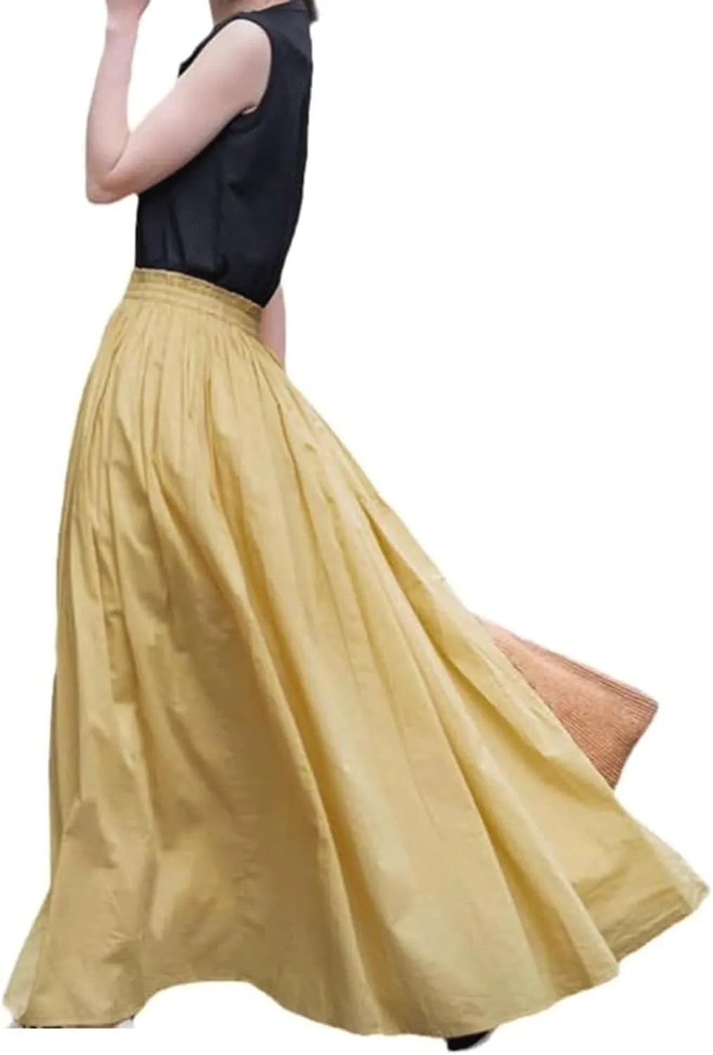 Fashion Long Skirt Pleated Umbrella Skirt Solid Maxi Skirts for Women Casual Retro Mid Skirt Comfortable High Waisted Skirt