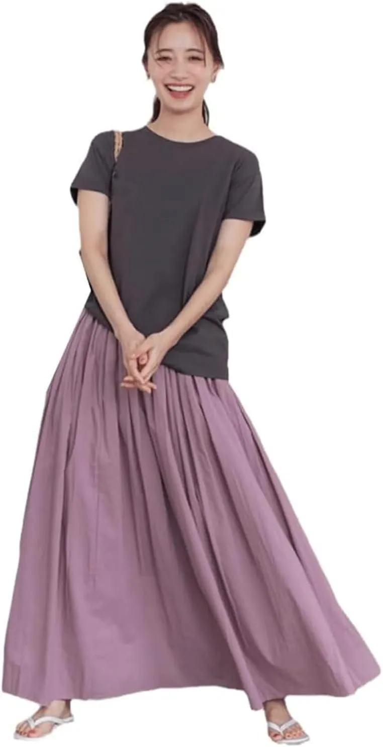 Fashion Long Skirt Pleated Umbrella Skirt Solid Maxi Skirts for Women Casual Retro Mid Skirt Comfortable High Waisted Skirt