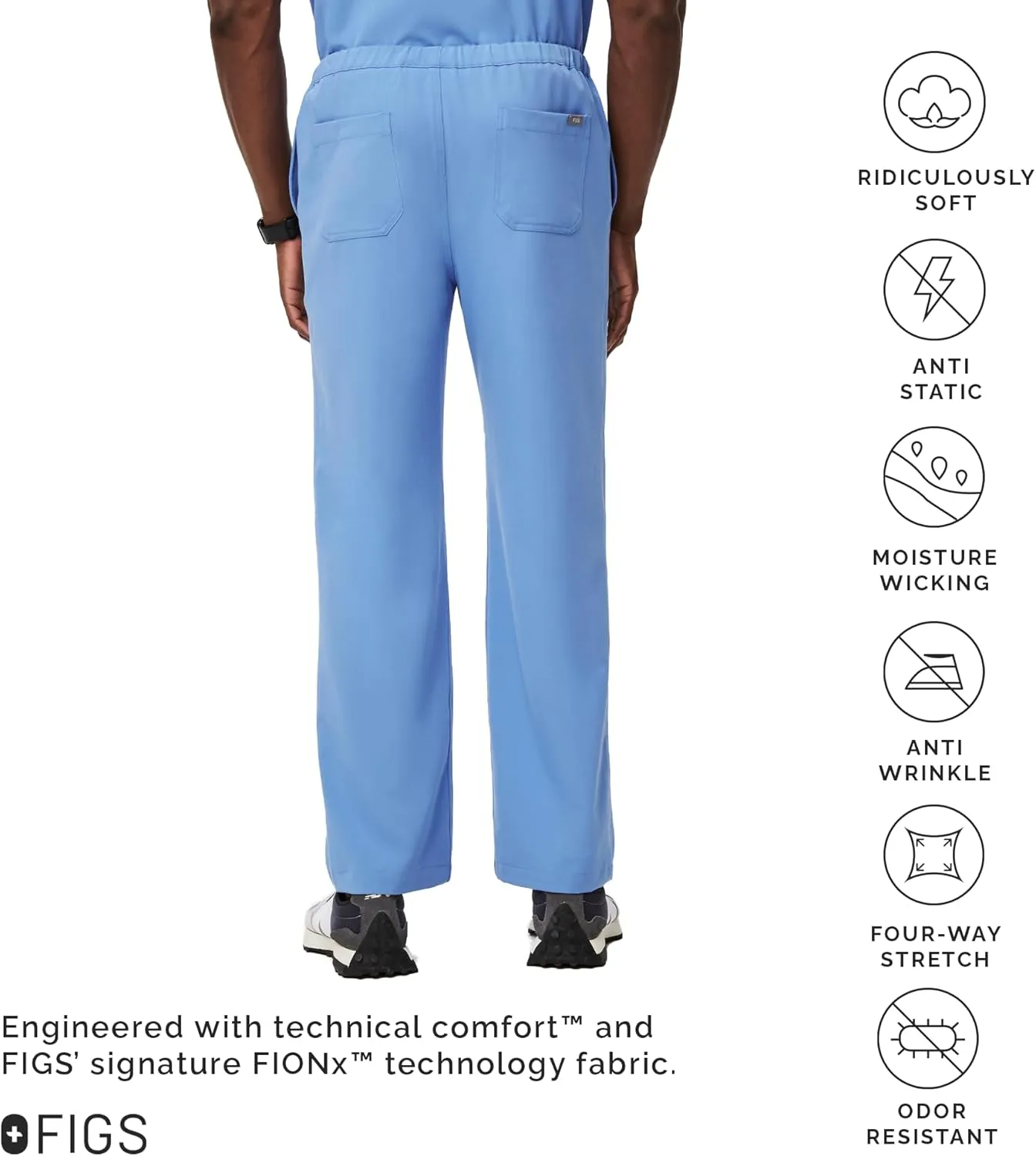 FIGS Pisco Basic Scrub Pants for Men ?? Structured Fit, Straight Leg, 4 Pockets, Anti-Wrinkle