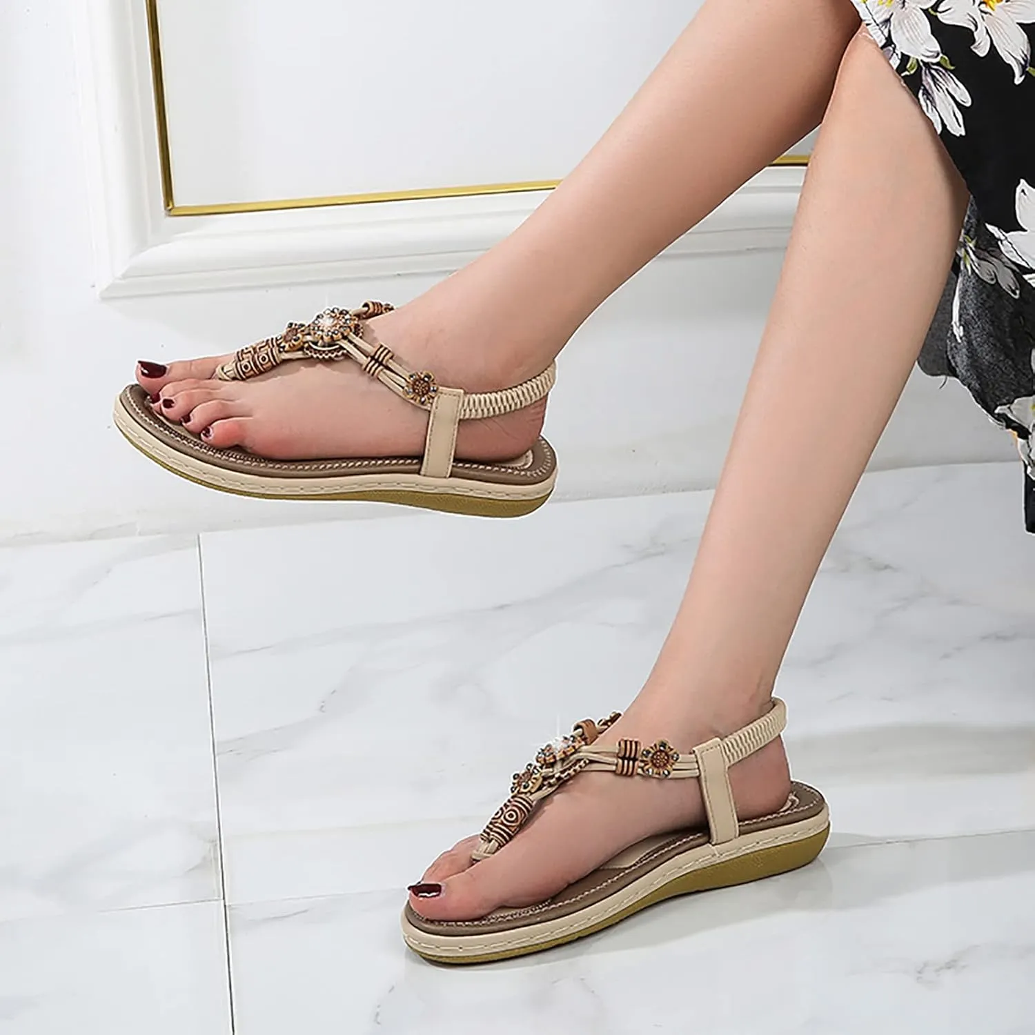 Flip Flops for Women Elastic Ankle Strap Sandals Dressy Casual Sandals Summer Beach Sandals Arch Support Shoes