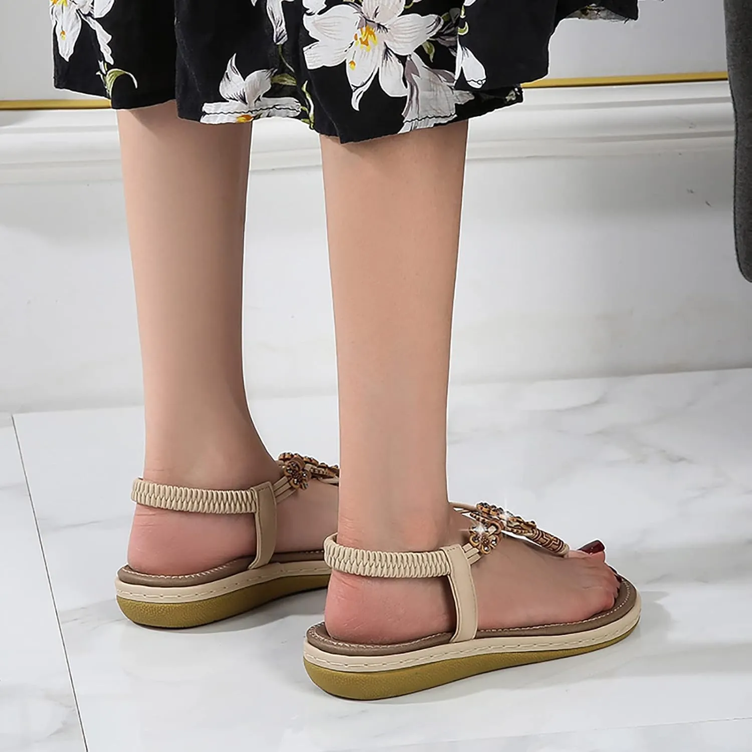 Flip Flops for Women Elastic Ankle Strap Sandals Dressy Casual Sandals Summer Beach Sandals Arch Support Shoes