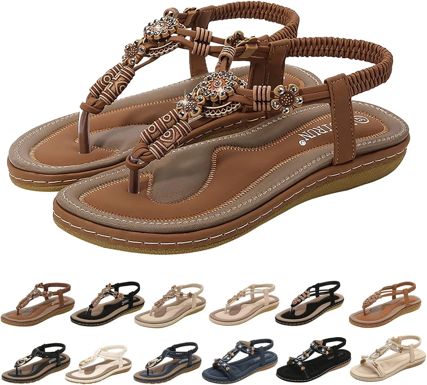 Flip Flops for Women Elastic Ankle Strap Sandals Dressy Casual Sandals Summer Beach Sandals Arch Support Shoes