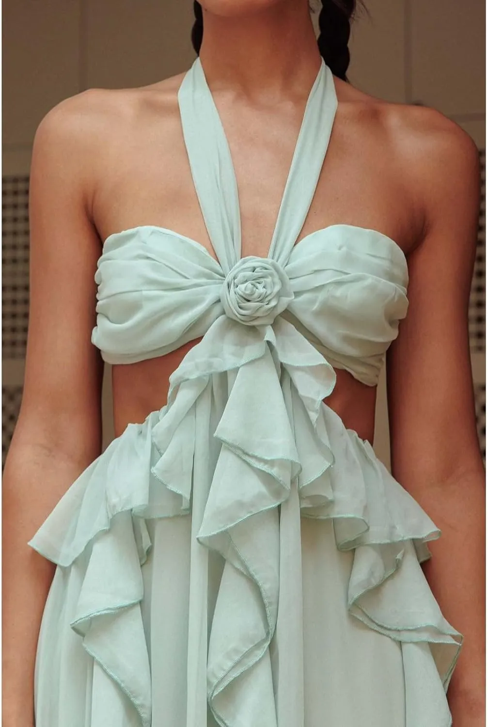 Flounce 3D Flower Maxi Dresses Sexy Backless Sleeveless Tube Hollow Out Cut Multiple Long Robe Summer Beachwear