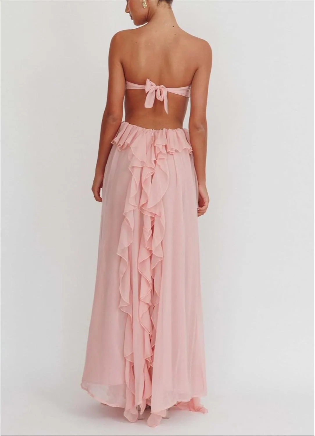 Flounce 3D Flower Maxi Dresses Sexy Backless Sleeveless Tube Hollow Out Cut Multiple Long Robe Summer Beachwear