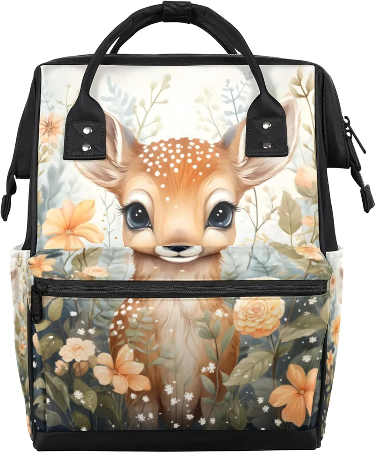 Flower Fawn Diaper Bag Mommy Bags With Adjustable Shoulder Strap Waterproof Multifunction Shoulder Bag Travel Large Capacity Backpack for Moms And Dads