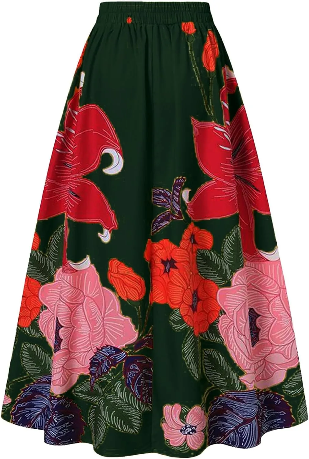 Flowy Boho Floral Printed Maxi Skirt for Women High Waisted A Line Long Skirts with Pockets Plus Size Swing Beach Dress
