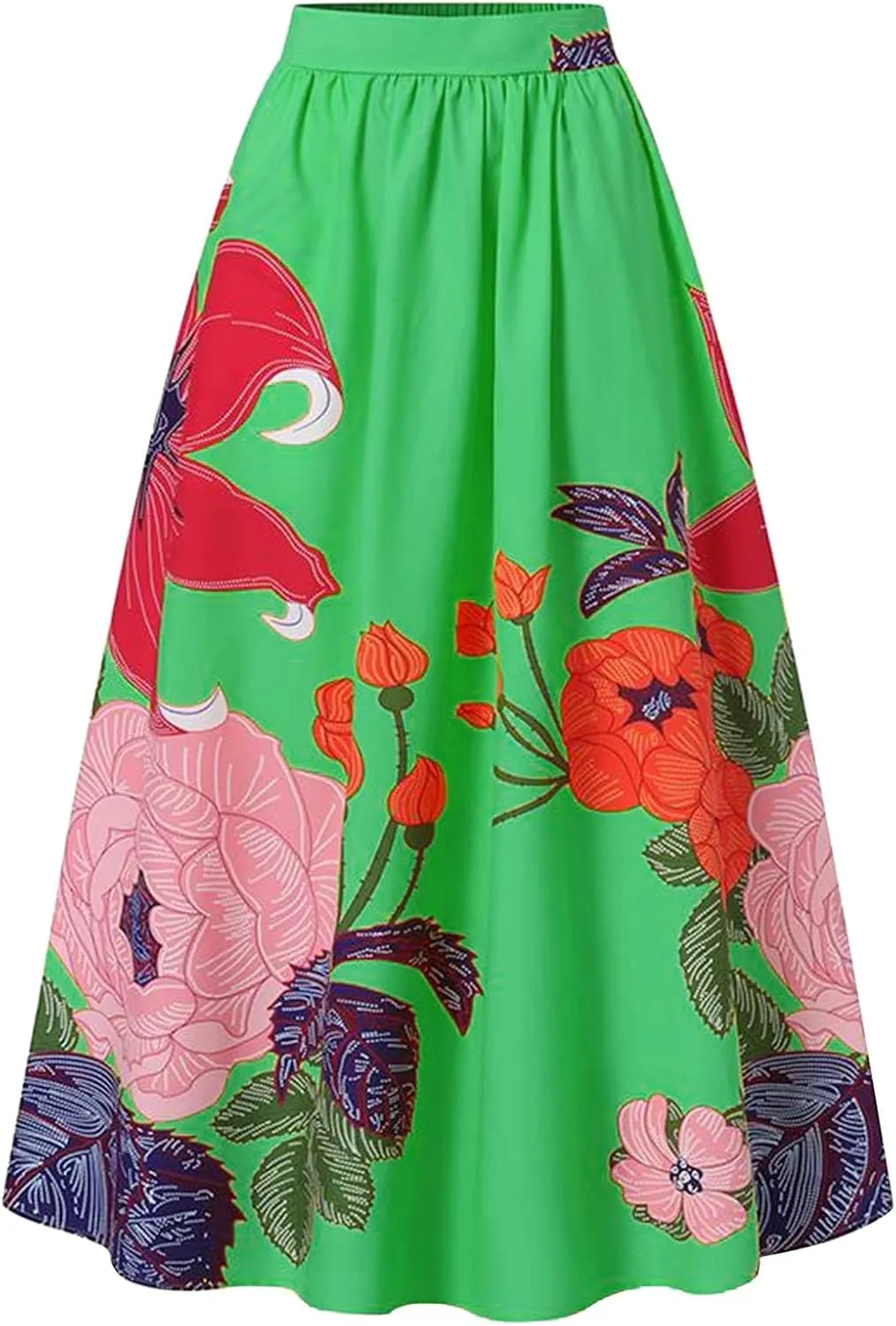 Flowy Boho Floral Printed Maxi Skirt for Women High Waisted A Line Long Skirts with Pockets Plus Size Swing Beach Dress