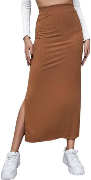 Flowy Casual Skirts for Women Long Solana Pull On Slip Maxi Skirt Low Slit Flowy Maxi Skirt