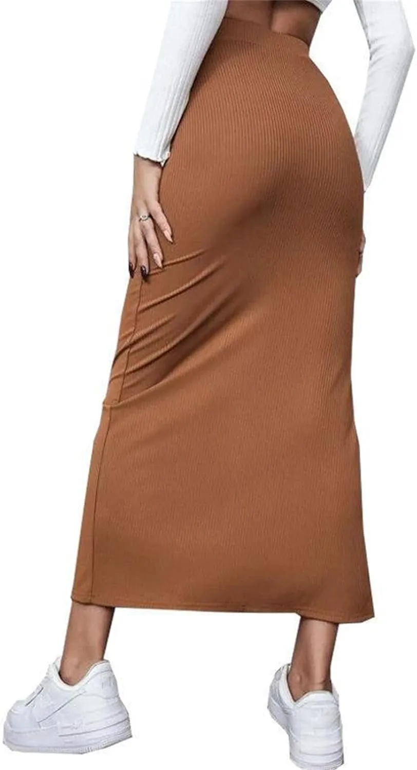 Flowy Casual Skirts for Women Long Solana Pull On Slip Maxi Skirt Low Slit Flowy Maxi Skirt