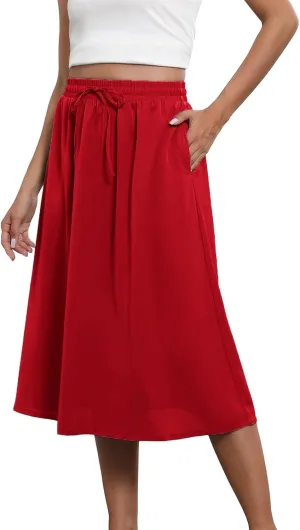 Flowy Long Skirts for Women Boho Floral Elastic High Waisted Tiered Pleated Summer Beach Vacation A Line Maxi Skirt