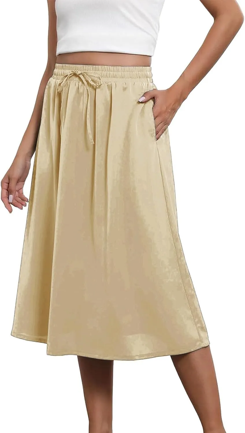 Flowy Long Skirts for Women Boho Floral Elastic High Waisted Tiered Pleated Summer Beach Vacation A Line Maxi Skirt