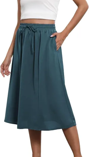 Flowy Long Skirts for Women Boho Floral Elastic High Waisted Tiered Pleated Summer Beach Vacation A Line Maxi Skirt