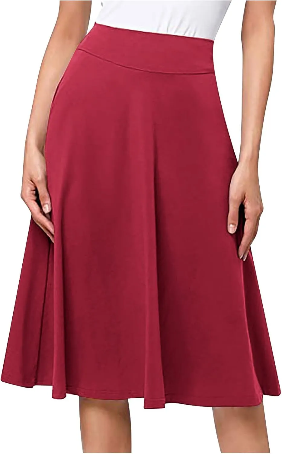 Flowy Midi Skirt for Women High Waist A Line Skater Skirts Elegant Casual Solid Color Workwear