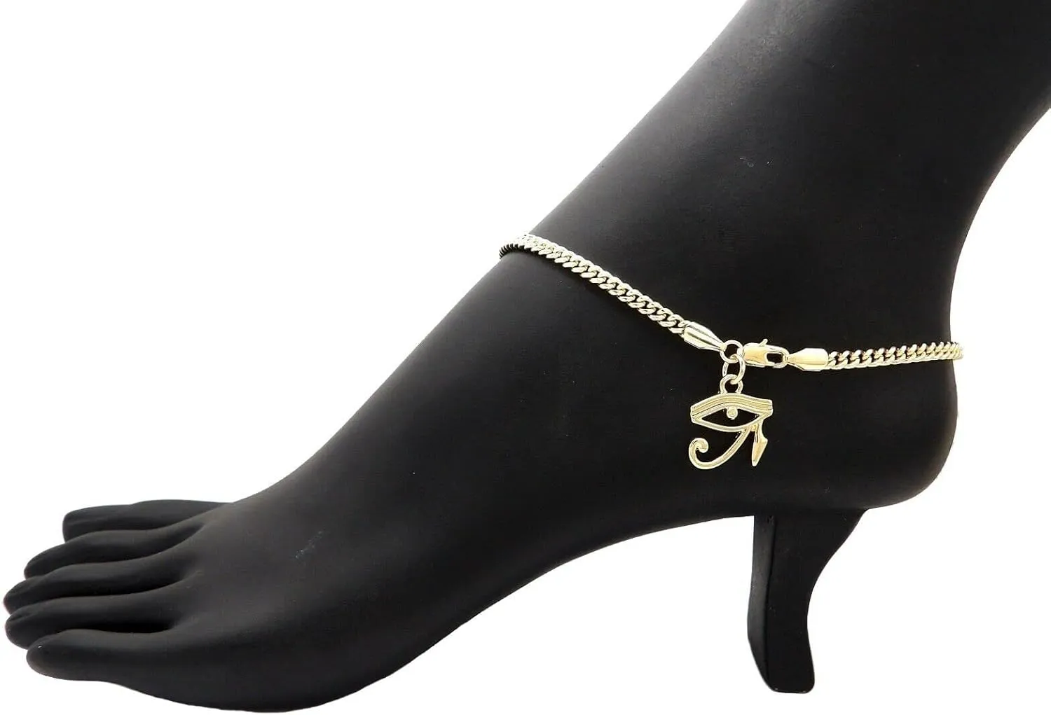 For 10" Cuban Chain Anklet Bracelet Eye of Heru Charm Ankle Bracelet 14k Gold Plated Model-SRT-39