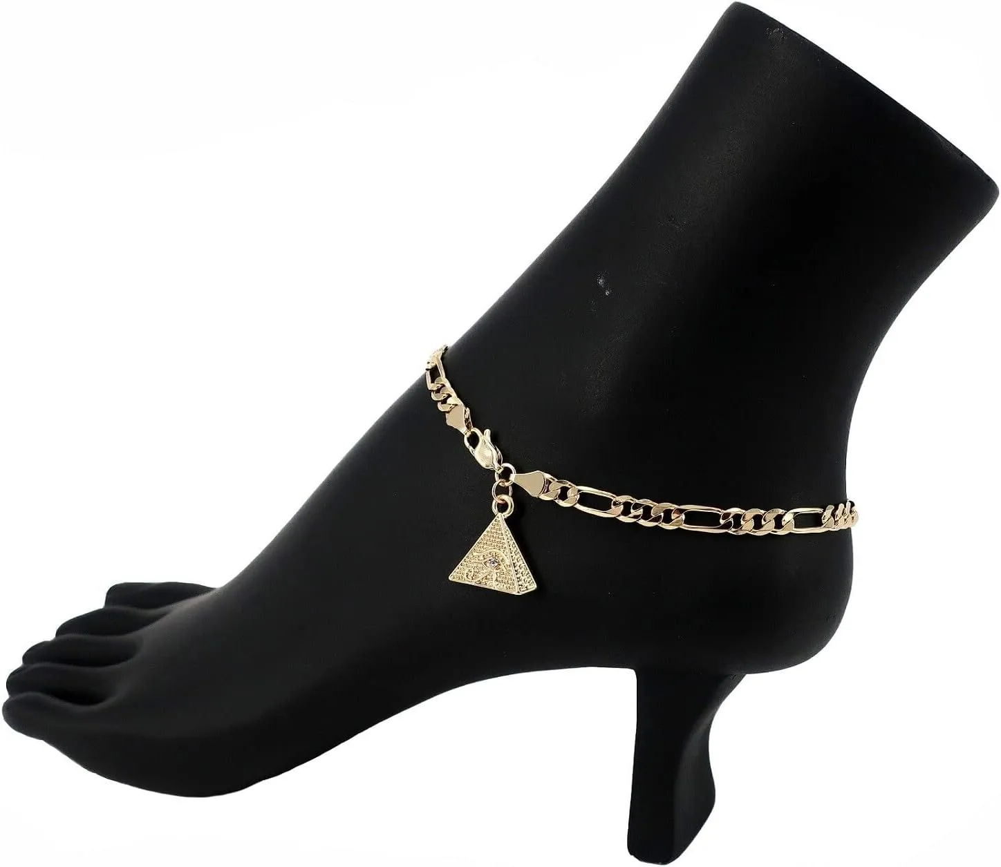 For 10" FIGARO CHAIN QUALITY ANKLET PYRAMID EYE OF HORUS CHARM ANKLE BRACELET Model-SRT-43