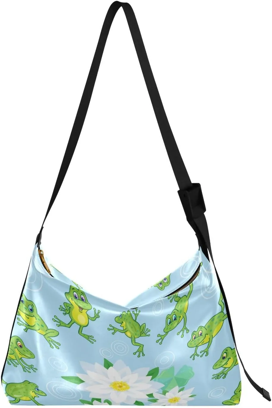 Funny Cute Frogs Hobo Crossbody Bags for Women Leather Large Shoulder Bag Cross Body Beautiful White Lilies Trendy Womens Tote Bags Handbag for Travel Shopping