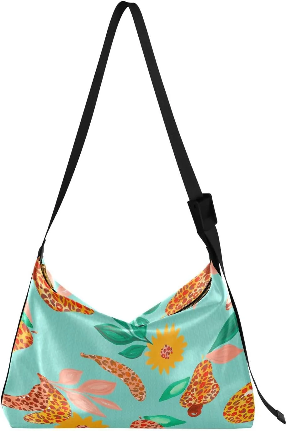 Funny Fruits Animal Print Hobo Crossbody Bags for Women Leather Large Shoulder Bag Cross Body Tropical Trendy Womens Tote Bags Handbag for Travel Shopping