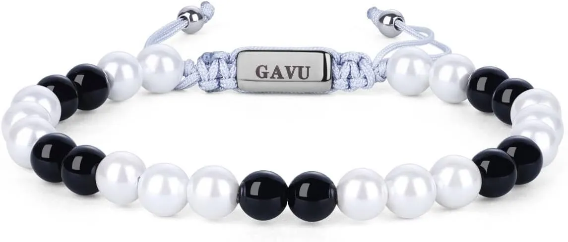 GAVU 6mm Men's Pearl Bracelet, Crystal Beaded Bracelet, Malachite Bracelet/Dumortierite Bracelet/Onyx Bracelet for Men