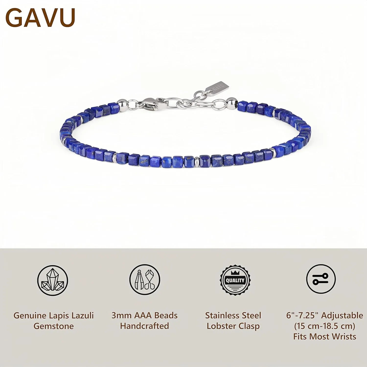 GAVU Beaded Bracelet for Women, Square Gemstone Crystal Bracelet for Women 3mm