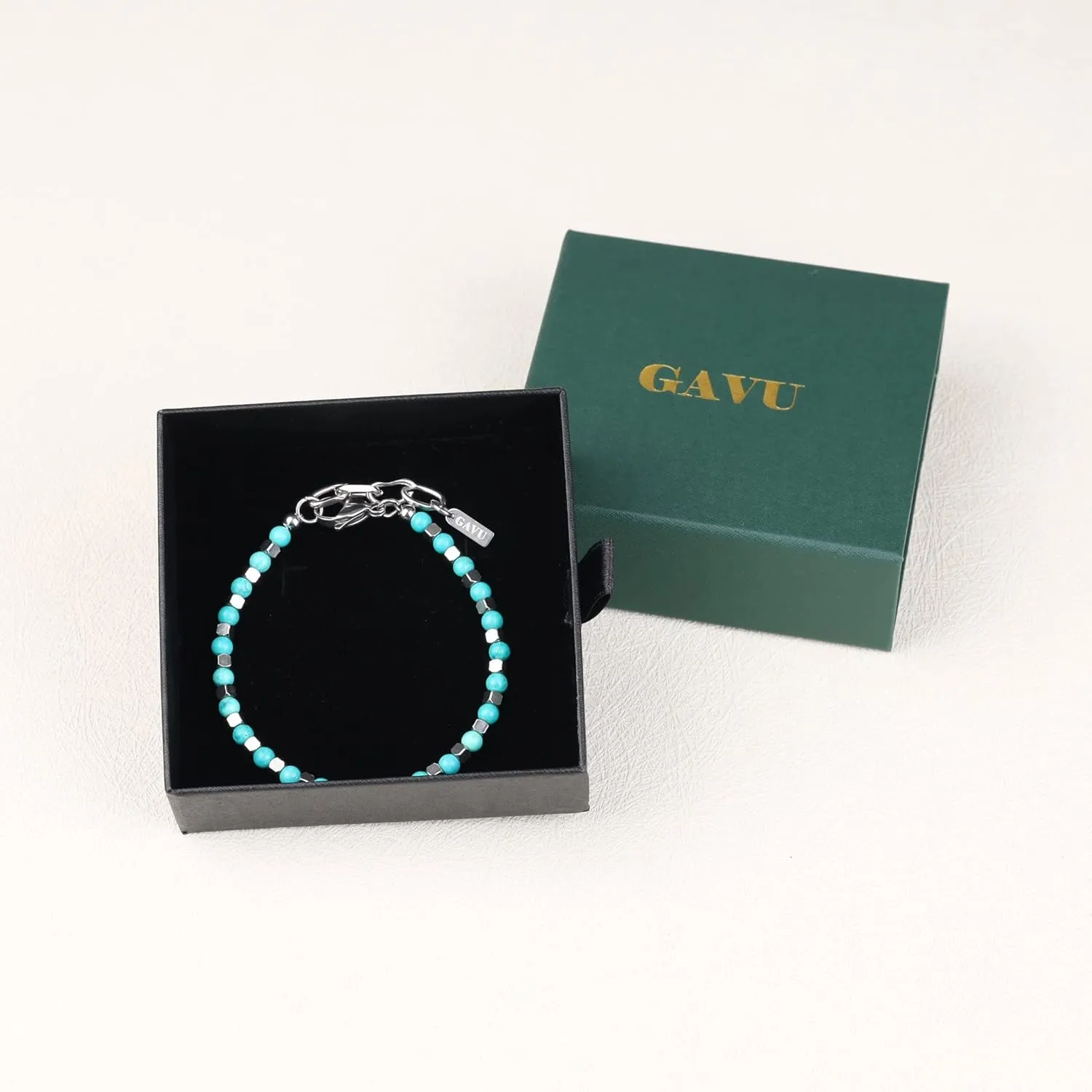 GAVU Italian Mens Beaded Bracelet, Crystal Bracelet for Men 4mm