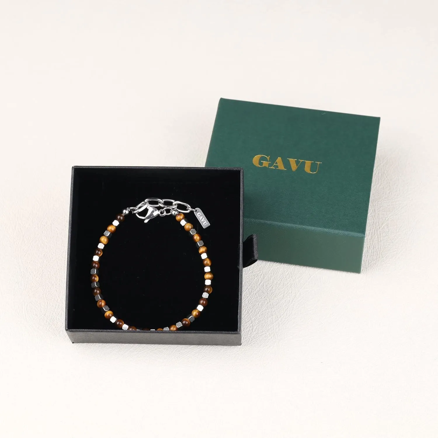 GAVU Italian Mens Beaded Bracelet, Crystal Bracelet for Men 4mm