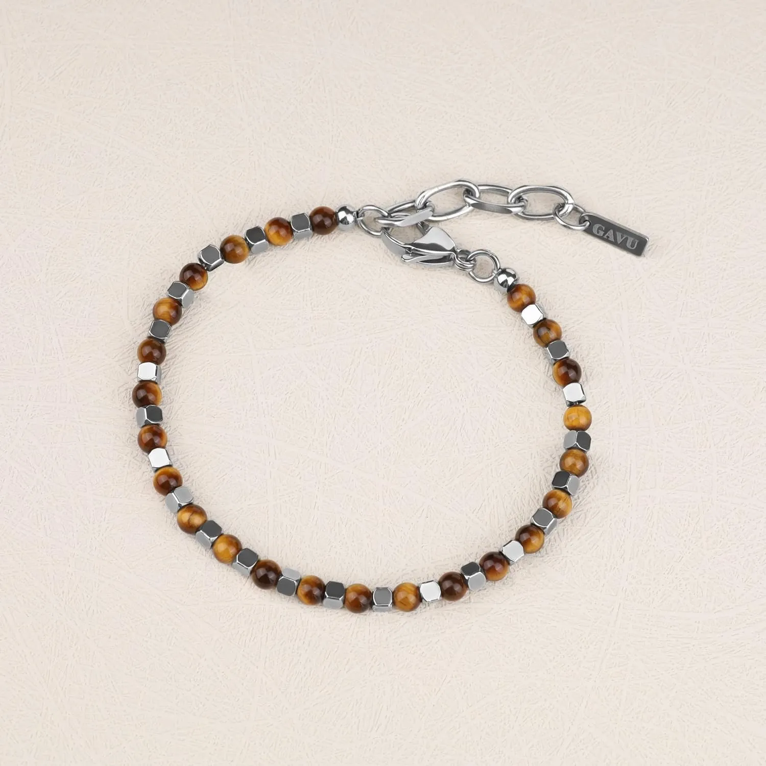 GAVU Italian Mens Beaded Bracelet, Crystal Bracelet for Men 4mm