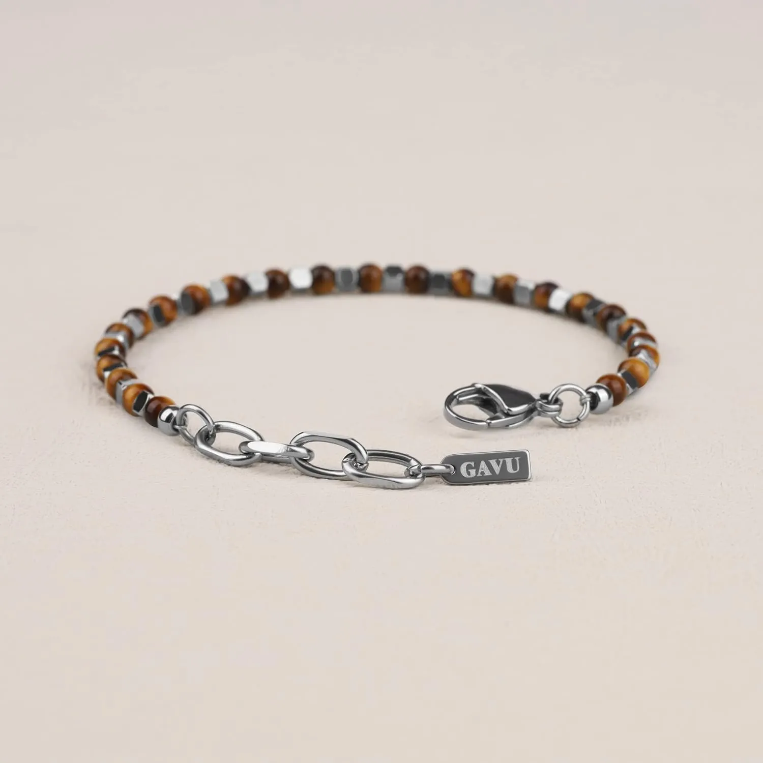 GAVU Italian Mens Beaded Bracelet, Crystal Bracelet for Men 4mm