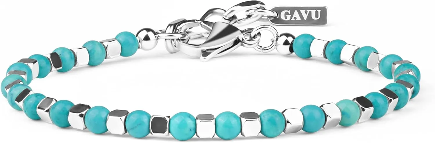 GAVU Italian Mens Beaded Bracelet, Crystal Bracelet for Men 4mm