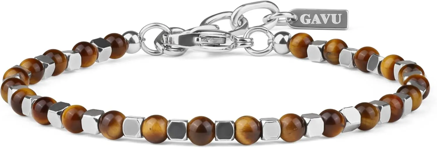 GAVU Italian Mens Beaded Bracelet, Crystal Bracelet for Men 4mm
