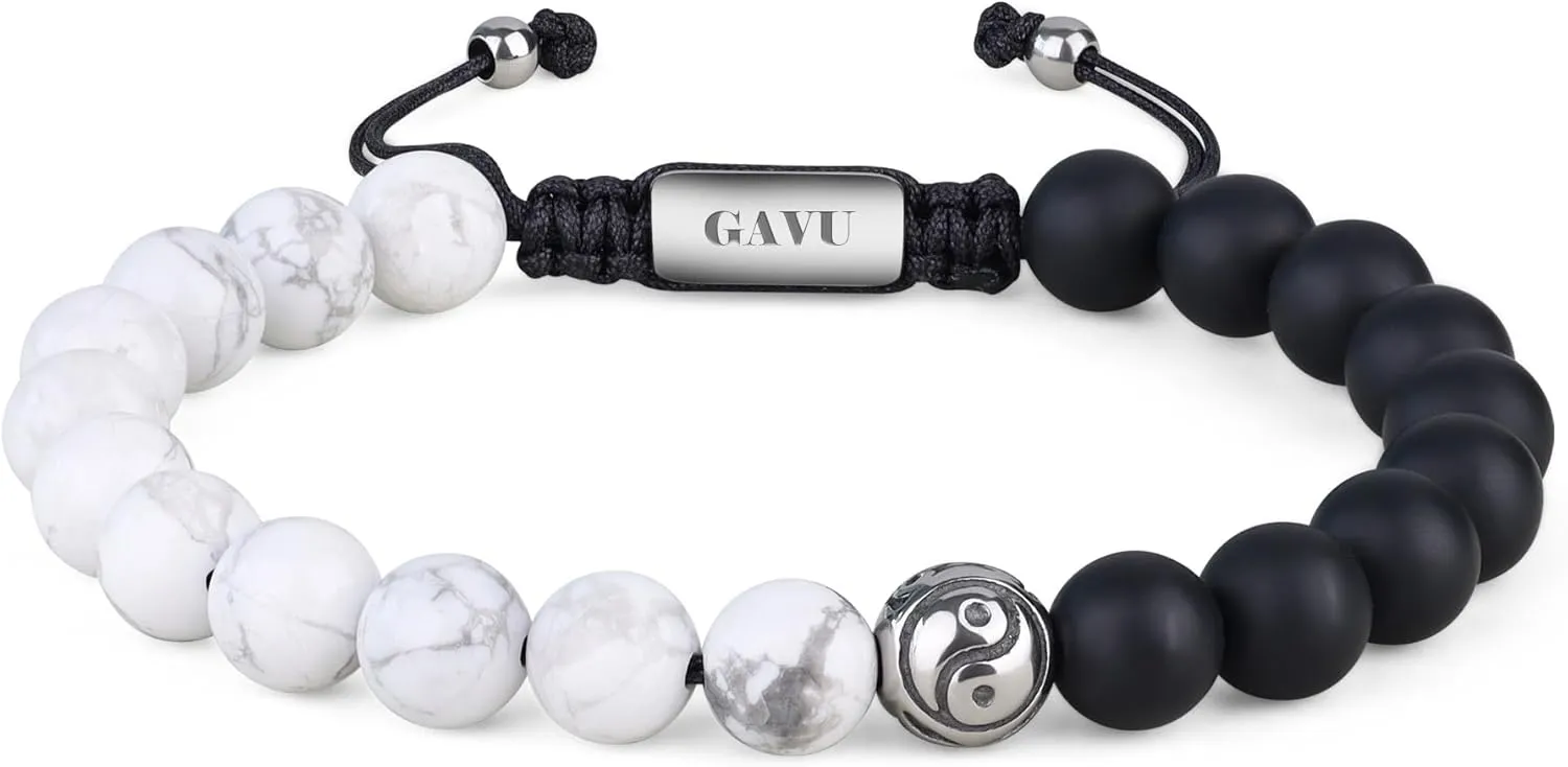 GAVU Yin Yang Bracelets, Onyx Beaded Bracelet for Men, Crystal Beaded Bracelet for Men