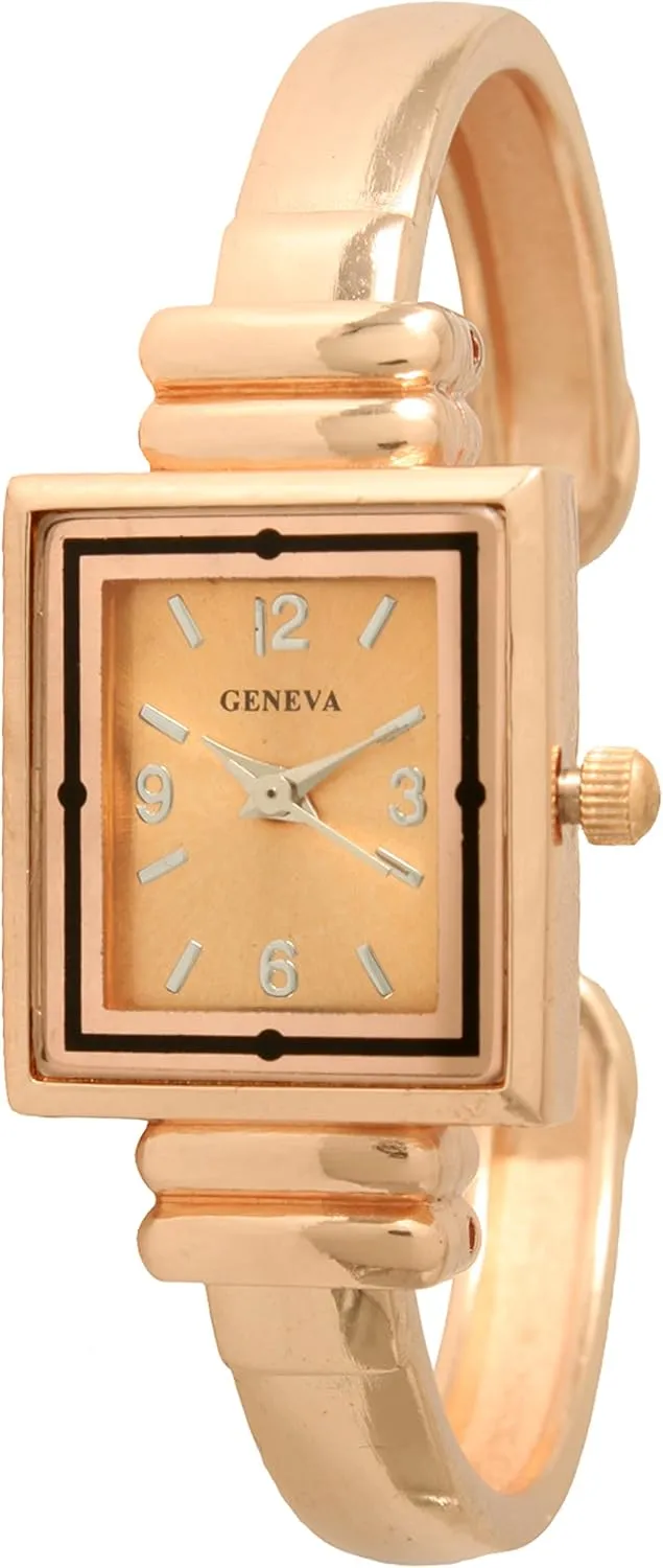 Geneva Skinny Metal Bangle with Small Square Face (Rose Gold)