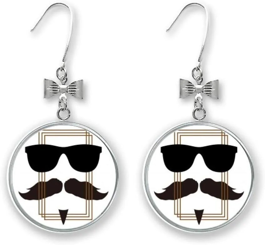 Geometric Square Stacked Face Bow Earrings Drop Stud Pierced Hook