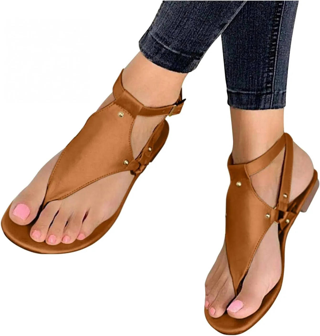 Gibobby Sandals for Women Flat Casual Summer Buckle Ankle Strap Fashion Sandals Thong Open Toe Flip Flop Women Sandals