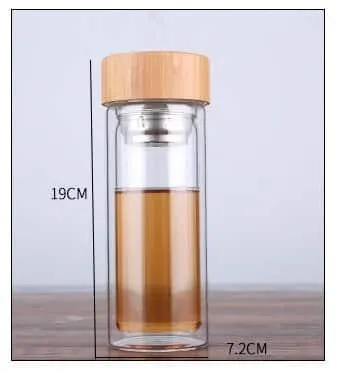 Glass Water Bottle with Tea Infuser and Bamboo Lid