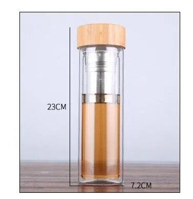 Glass Water Bottle with Tea Infuser and Bamboo Lid