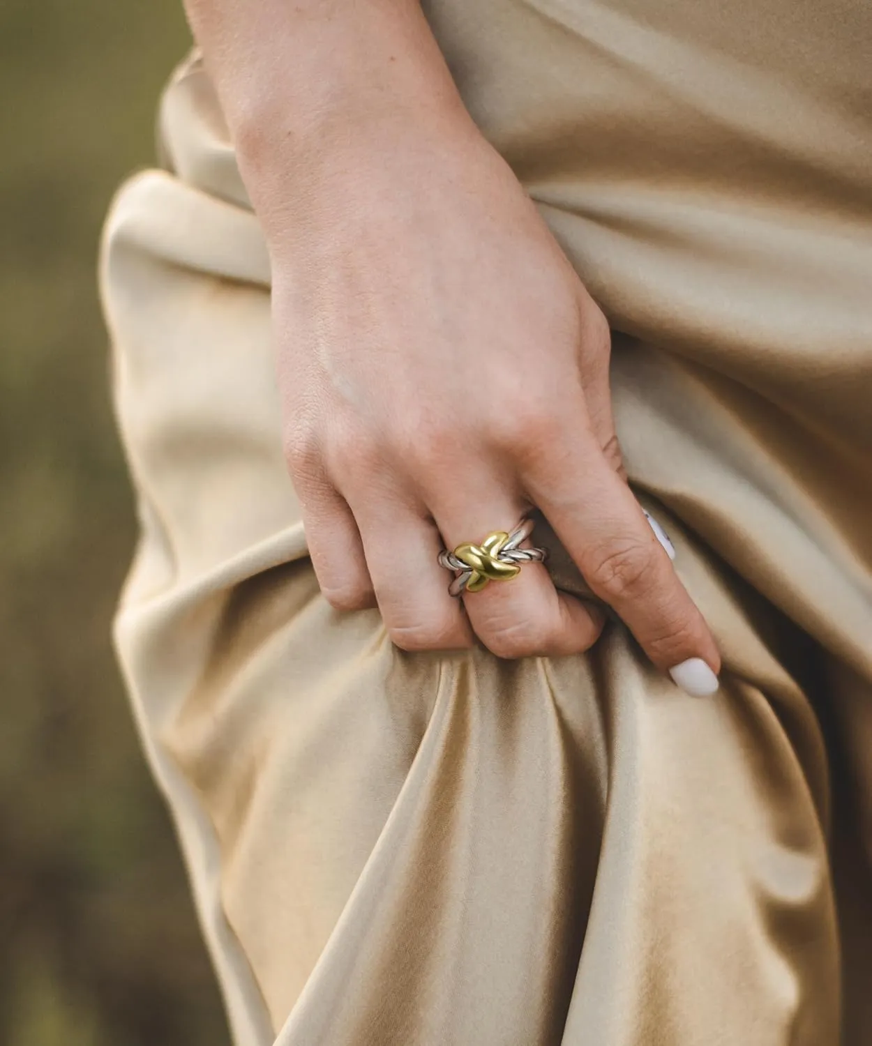 Gold and Silver Rings Cable Cross - Two Tone Ring Vintage Intertwined - Gold Statement Rings for Women Cocktail Jewelry Gifts