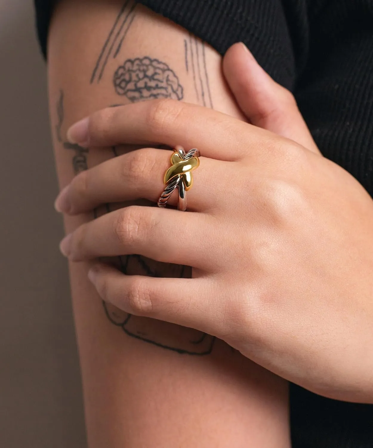 Gold and Silver Rings Cable Cross - Two Tone Ring Vintage Intertwined - Gold Statement Rings for Women Cocktail Jewelry Gifts