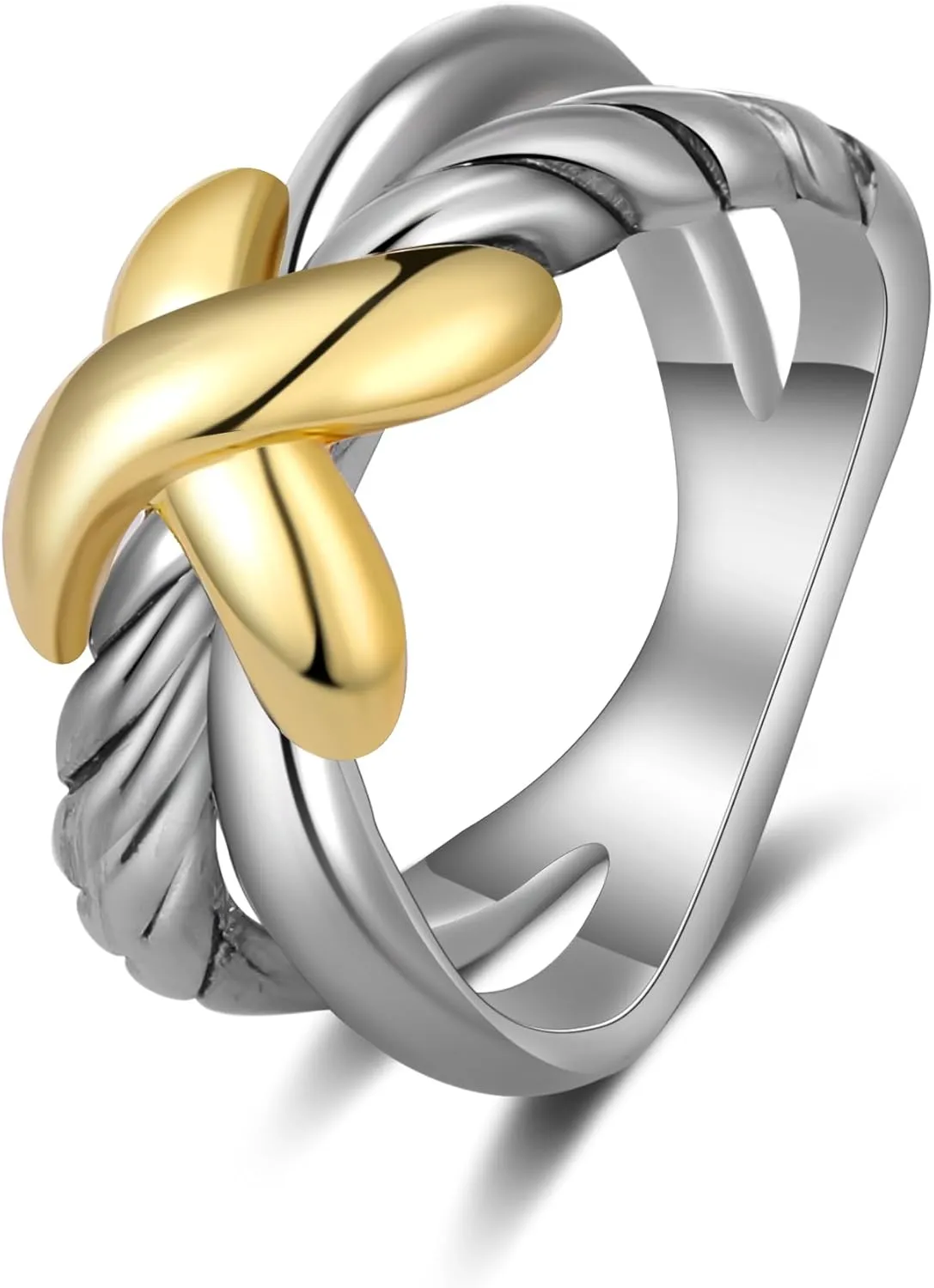 Gold and Silver Rings Cable Cross - Two Tone Ring Vintage Intertwined - Gold Statement Rings for Women Cocktail Jewelry Gifts